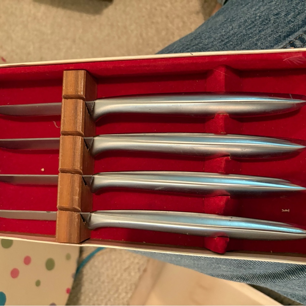 Gerber Set of Silver Steak Knives vintage shipped back from UK